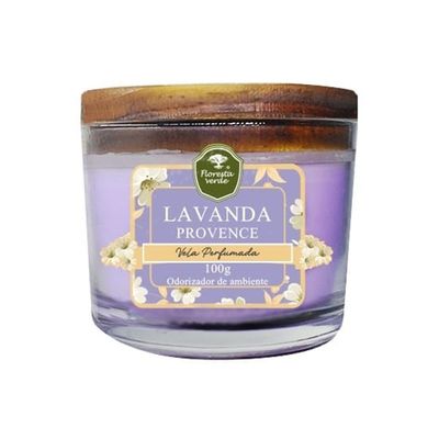 Vela Copo com Tampa de Madeira Floresta Verde Lavanda 100g