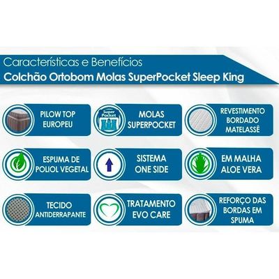 Colchão Casal Molas Ensacadas Superpocket Sleep King Ortopillow (138x188x32) - Ortobom