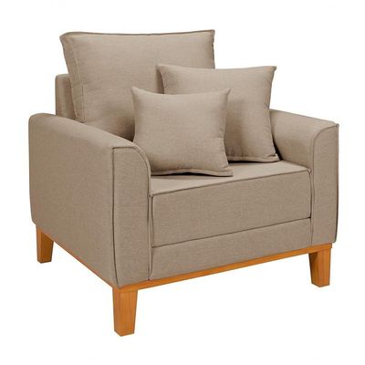 Kit Sofá Beny + 2 Poltronas Para Sala Confortável Linho Bege