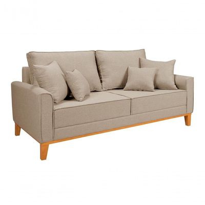 Kit Sofá Beny + 2 Poltronas Para Sala Confortável Linho Bege