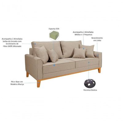 Kit Sofá Beny + 2 Poltronas Para Sala Confortável Linho Bege