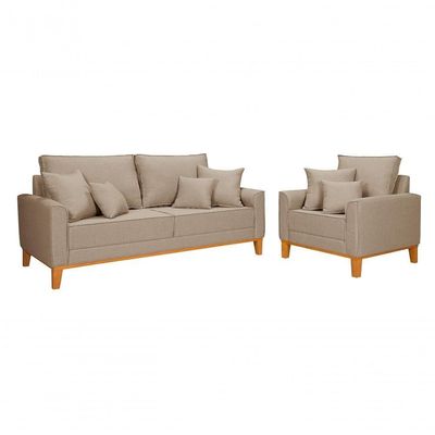 Kit Sofá Beny + 2 Poltronas Para Sala Confortável Linho Bege