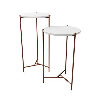 Mesa Lateral Redonda áquila Cobre E Tampo Branco
