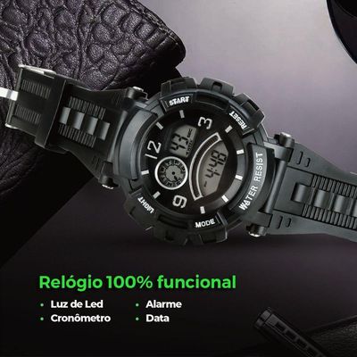 Relogio Digital Led Infantil Silicone Preto Criança + Caixa Kids Adolescente Original Criança Alarme