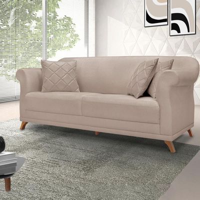 Sofa 2 Lugares Retro Polo 180cm Com Almofada Linho Areia Ezz Areia