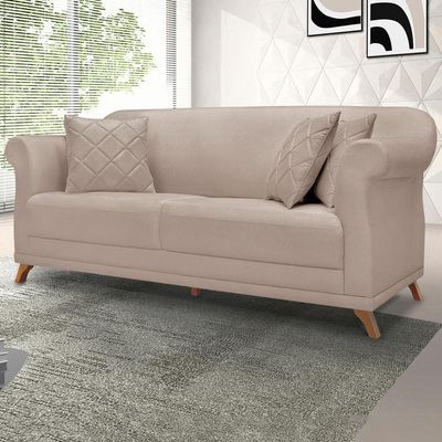 Sofa 2 Lugares Retro Polo 180cm Com Almofada Linho Areia Ezz Areia