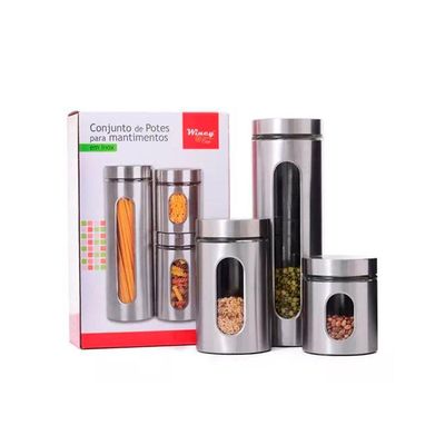 Conjunto De 3 Potes De Vidro Com Tampa Rosca Organize Seus Mantimentos Com Estilo