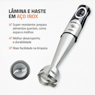 Mixer Turbo Inox Mondial Preto e Inox 500W M-16-BI 220V