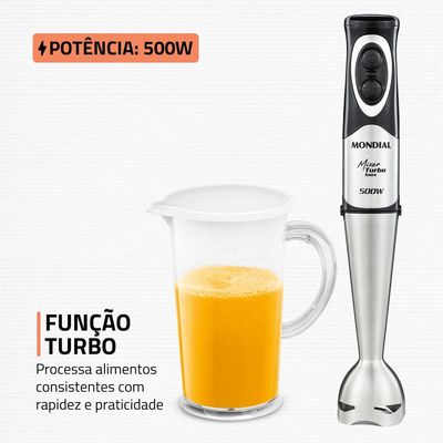 Mixer Turbo Inox Mondial Preto e Inox 500W M-16-BI 220V