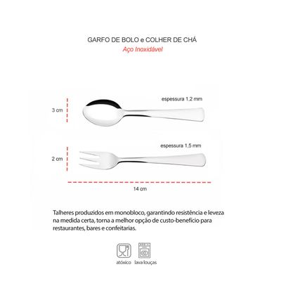 Colher de Cha e Garfo para Bolo Inox Talheres Sobremesa Toronto