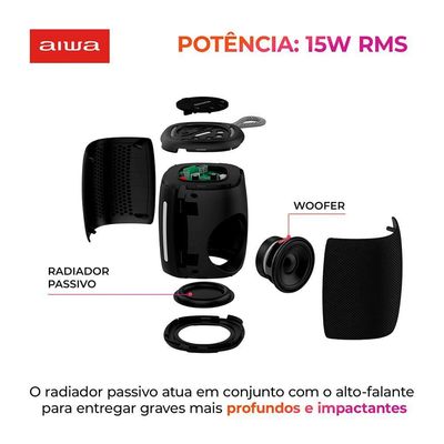 Speaker Aiwa SP-03-BL 15W BT 12h IPX4 Rgb Mini Speaker AWS-SP-03-BL Bivolt