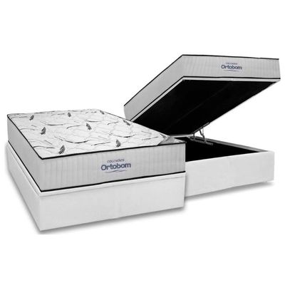 Conjunto Box Baú Casal Colchão Espuma Ortobom D45 Highfoam + Base Crc Courano White (138x188)