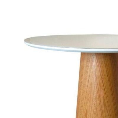 Mesa De Jantar Cone Redonda 80 Cm Base Madeira Freijó Tampo Laqueado Cor Branco