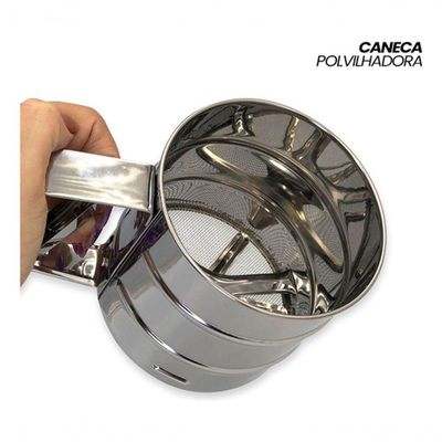 Caneca Peneira Polvilhadora Com Tela E Mexedor - Aço Inox A Solução Perfeita Para Peneirar, Polvilhar E Mexer Ingredient