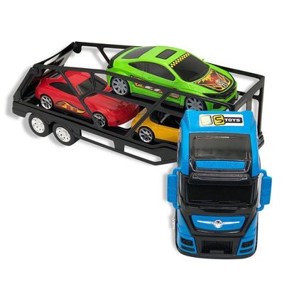 Caminhão Cegonha Grande Com 3 Mini Carros - Azul (56 Caracteres)