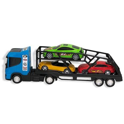 Caminhão Cegonha Grande Com 3 Mini Carros - Azul (56 Caracteres)
