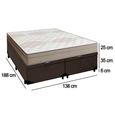 Cama Box Baú Casal Bipartido Sintético + Colchão De Molas Ensacadas Portobel Ipanema 138x188x66cm Marrom