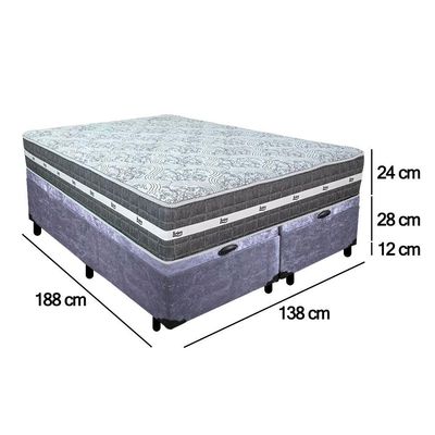 Cama Box Baú Casal Bipartido Suede + Colchão Anjos Black Graphite Molas Ensacadas 138x188x64cm Cinza