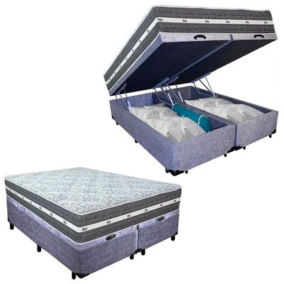 Cama Box Baú Casal Bipartido Suede + Colchão Anjos Black Graphite Molas Ensacadas 138x188x64cm Cinza