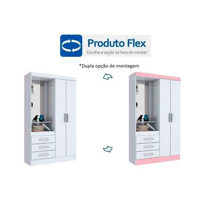 Guarda Roupa Solteiro 2 Portas E 3 Gavetas C- Espelho Briz B64 Branco