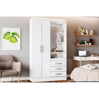 Guarda Roupa Solteiro 2 Portas E 3 Gavetas C- Espelho Briz B64 Branco
