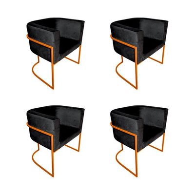 Kit 4 Cadeiras De Jantar Premium Base De Ferro Cobre Veludo Preto