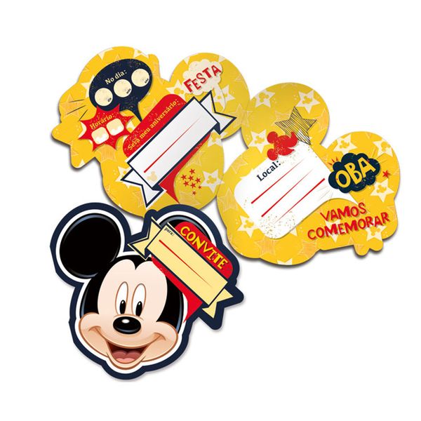 Convite de Aniversário Mickey com 8 Unidades Regina Convite de Aniversário Mickey com 8 Unidades Regina