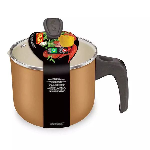 Leiteira Fortaleza Antiaderente com Tampa de Vidro Cobre 12cm Leiteira Fortaleza Antiaderente com Tampa de Vidro Cobre 12cm
