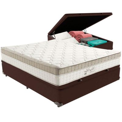 Cama Box Baú Marrom E Colchão King Best Bege Molas Ensacadas Casal Anjos