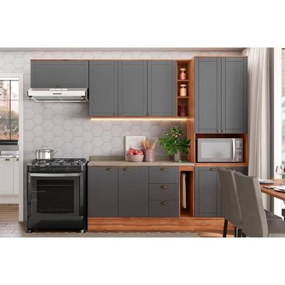 Balcão De Cozinha Bella 2608 2 Portas E 3 Gavetas S-tampo 120cm Nogal-cinza - Carraro