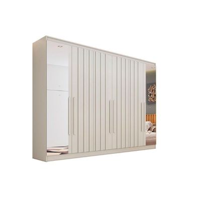 Guarda Roupa Casal 6 Portas (4 Ripadas E 2 C- Espelho) E 4 Gavetas Oxford Peroba-off White - Europa