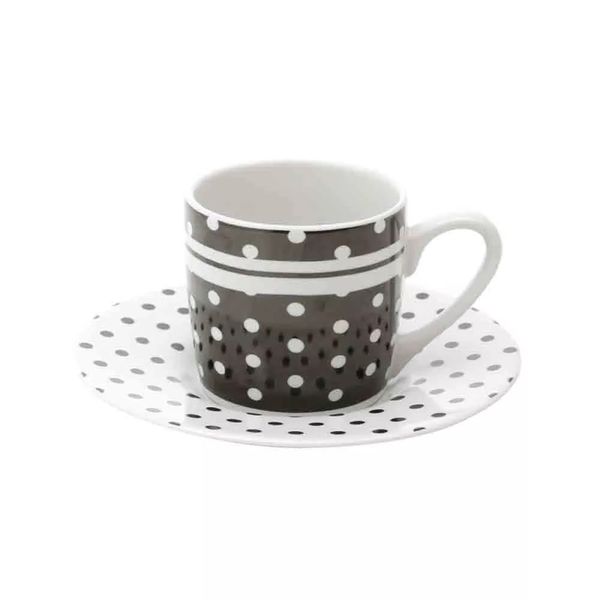 Conjunto de Xícaras de Café Lyor Black Dots em Porcelana 6 Peças 90ml Conjunto de Xícaras de Café Lyor Black Dots em Porcelana 6 Peças 90ml
