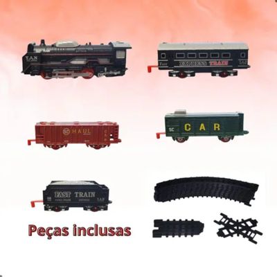Trem Locomotivo Infantil Com Luz Trilhos E Vagões