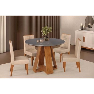 Mesa De Sala Jantar Celeste C- Tampo Madeirado Vidro Redondo 103x103cm Freijo-cinza Urbano - Dj Móveis