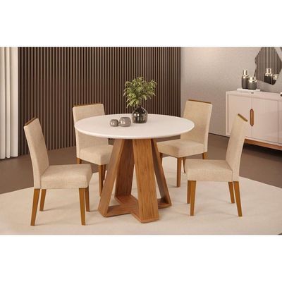 Mesa De Sala Jantar Celeste C- Tampo Madeirado Vidro Redondo 103x103cm Freijo-cinza Urbano - Dj Móveis