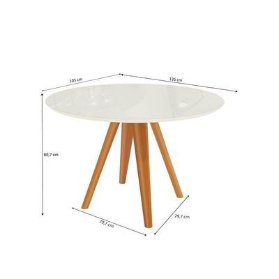 Mesa De Jantar Kappesberg Em Madeira Maciça Com Tampo De Vidro Off White 120cm