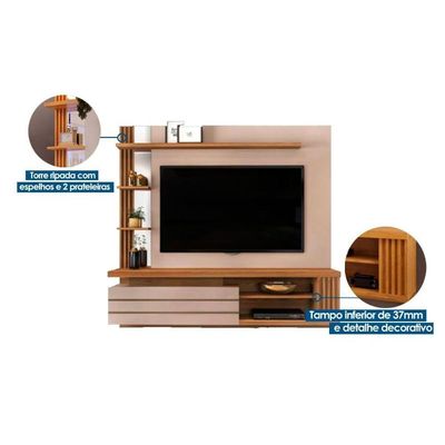 Home P/ Tv Até 55 Pol Marin C/ 1 Porta E Torre Ripada 160x153cm Off White/freijó - Dj Móveis