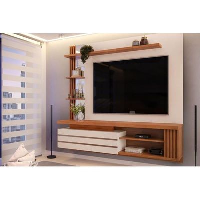 Home P/ Tv Até 55 Pol Marin C/ 1 Porta E Torre Ripada 160x153cm Off White/freijó - Dj Móveis
