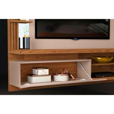 Home P/ Tv Até 55 Pol Marin C/ 1 Porta E Torre Ripada 160x153cm Off White/freijó - Dj Móveis