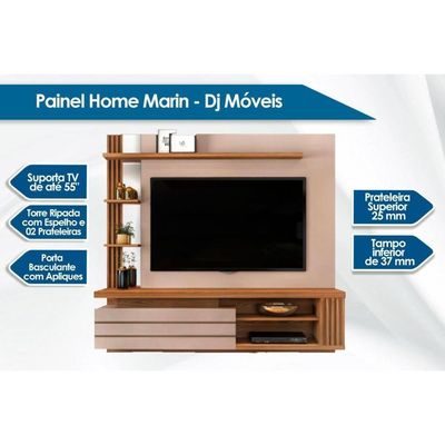 Home P/ Tv Até 55 Pol Marin C/ 1 Porta E Torre Ripada 160x153cm Off White/freijó - Dj Móveis