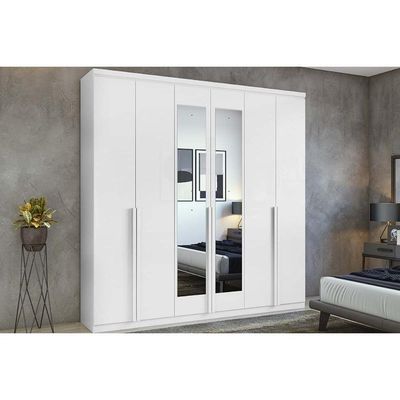 Guarda Roupa Casal 6 Portas (2 C- Espelho) E 4 Gavetas Alonzo New Branco