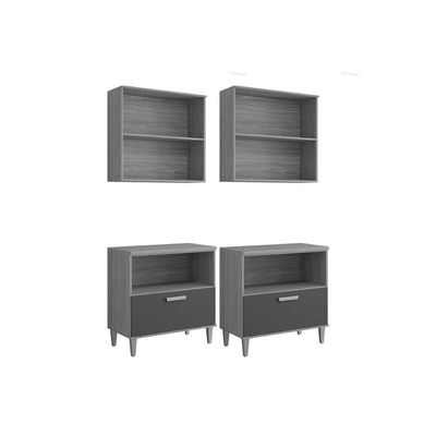 Cozinha Completa Bella 5 Peças S- Portas (2 Armários + 2 Balcões + 1 Painel Ripado) Freijo - Mgm