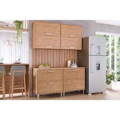 Cozinha Completa Bella 5 Peças S- Portas (2 Armários + 2 Balcões + 1 Painel Ripado) Freijo - Mgm