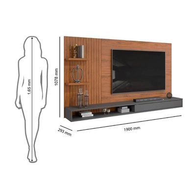 Painel Home p/ TV até 60 Polegadas Bento Ripado c/ Prateleiras 190x107cm Cedro/Bali - DJ Móveis