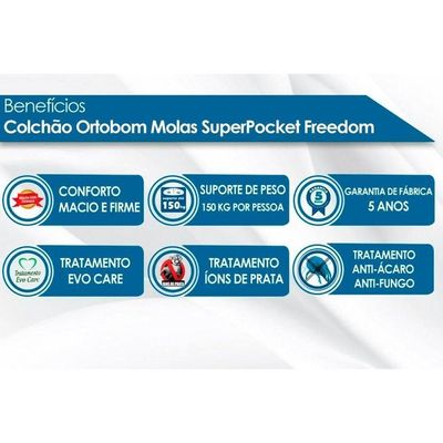 Colchão Solteiro Molas Visco Ensacadas SuperPocket Freedom OrtoPillow (88x188x32) - Ortobom