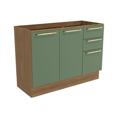 Gabinete P- Pia Cozinha Balcão Botanic M624 C- 2 Portas E 3 Gavetas S-tampo 120cm Nogueira-verde - Kappesberg