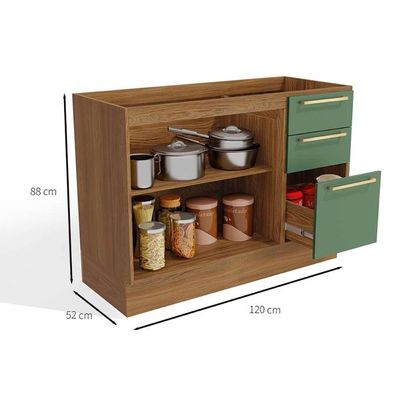 Gabinete P- Pia Cozinha Balcão Botanic M624 C- 2 Portas E 3 Gavetas S-tampo 120cm Nogueira-verde - Kappesberg