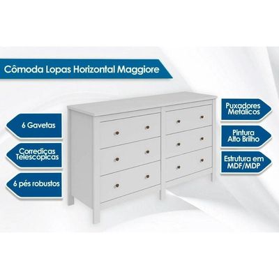 Cômoda Solteiro Horizontal Maggiore C/ 6 Gavetas Amendoa/off White - Lopas