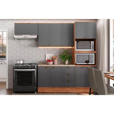 Cozinha Completa Bella 4 Peças (2armários+1balcão+1paneleiro) C4p57 Nogal-cinza - Carraro