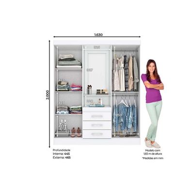 Guarda Roupa Casal 4 Portas E 3 Gavetas C- 1 Espelho Briz B24 Branco